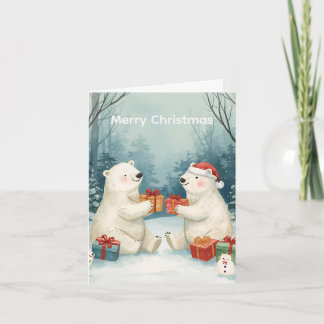 Tarjeta Festiva Merry Christmas Polar Bear Presents Christmas Card