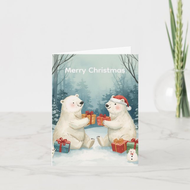 Tarjeta Festiva Merry Christmas Polar Bear Presents Christmas Card (Anverso)