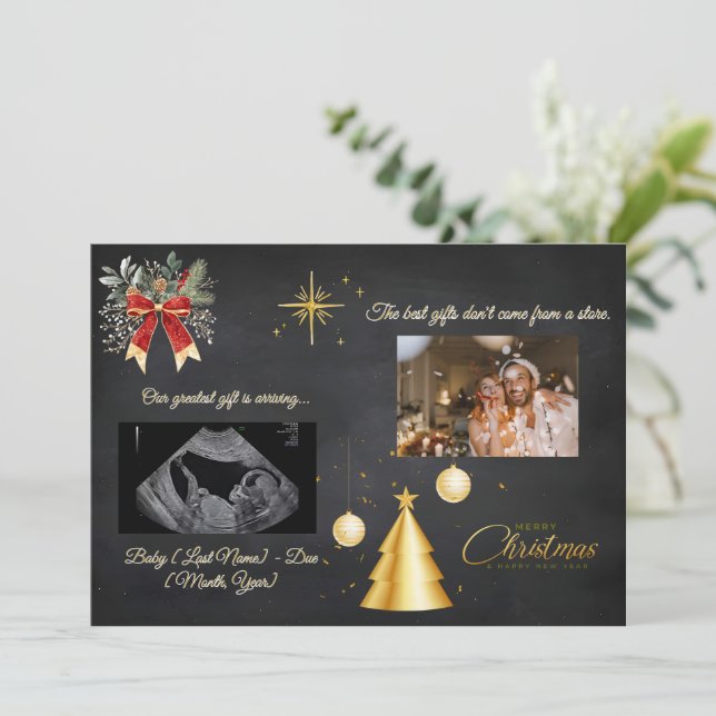 Tarjeta Festiva Merry Christmas Pregnancy Chalkboard Announcement (Anverso de pie)
