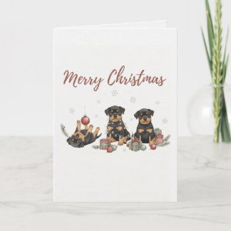 Tarjeta Festiva Merry Christmas Puppies Card Three Christmas Pup
