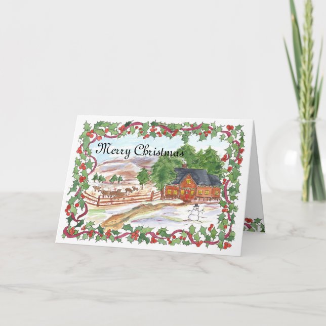 Tarjeta Festiva Merry Christmas Ranch Farmhouse Victorian (Anverso)