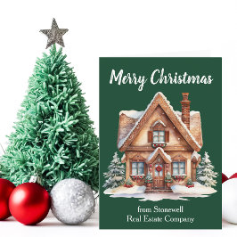Tarjeta Festiva Merry Christmas Real Estate Company Home Green