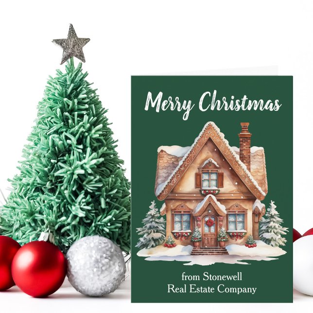 Tarjeta Festiva Merry Christmas Real Estate Company Home Green (Subido por el creador)