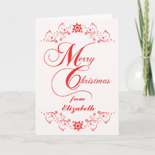 Tarjeta Festiva Merry Christmas Red Lace Stars Custom Name