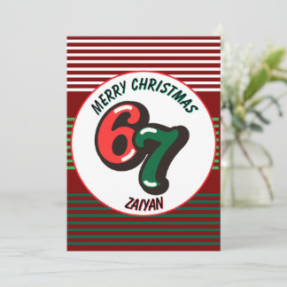 Tarjeta Festiva Merry Christmas Red Numbers 6 & 7 Custom Name