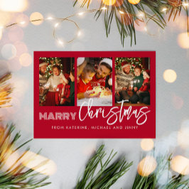Tarjeta Festiva Merry Christmas Red Photo Collage Family Card