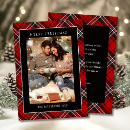 Tarjeta Festiva Merry Christmas Red Plaid Tartan Photo