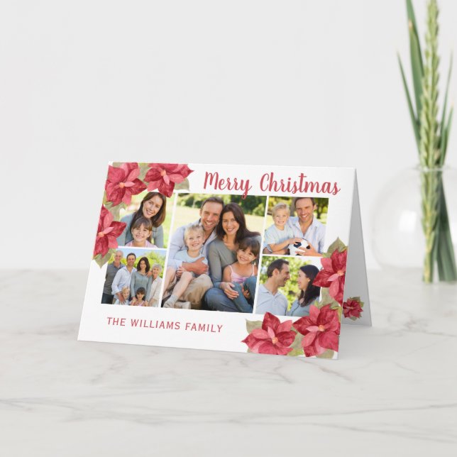 Tarjeta Festiva Merry Christmas Red Poinsettia Watercolor (Anverso)