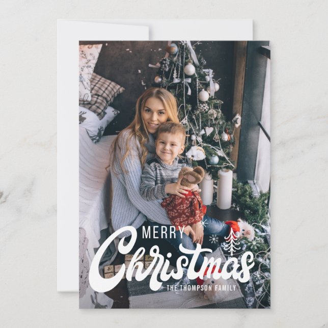 Tarjeta Festiva Merry Christmas Retro Script Typography Foto (Anverso)