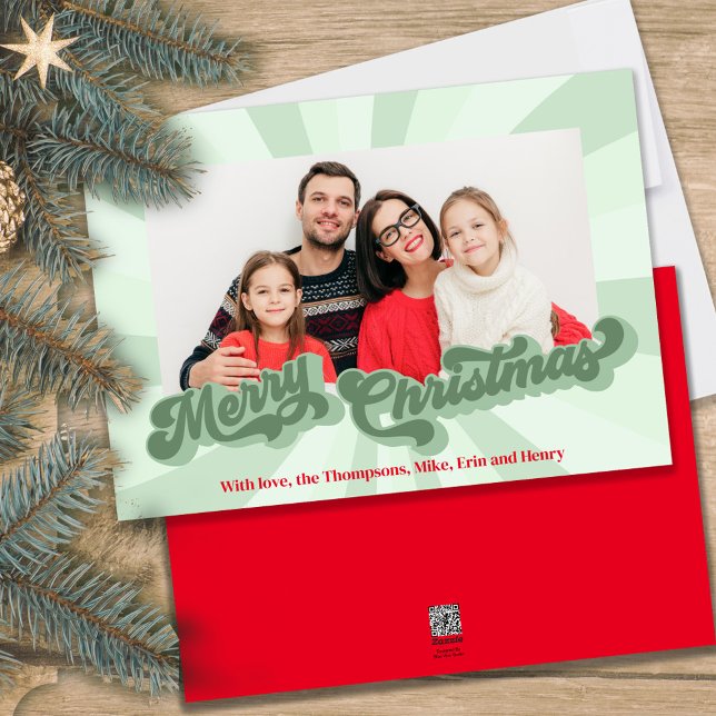 Tarjeta Festiva Merry Christmas Retro Typography Multi Photo (Retro style vintage Merry Christmas typography photo card)