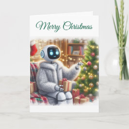 Tarjeta Festiva Merry Christmas Robot Tech Girls STEM Greeting
