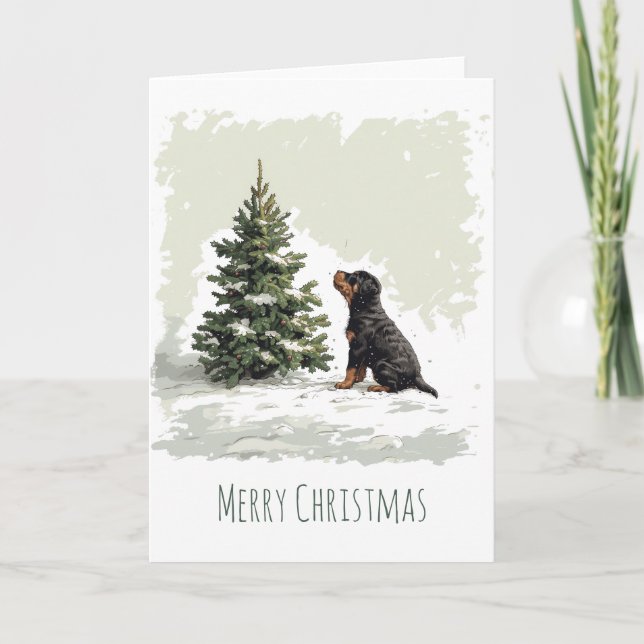 Tarjeta Festiva Merry Christmas Rottweiler Dog Christmas Tree (Anverso)