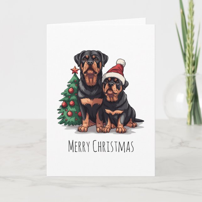 Tarjeta Festiva Merry Christmas Rottweiler Dog Christmas Tree (Anverso)