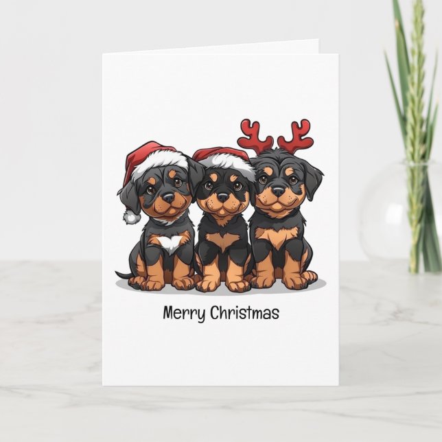 Tarjeta Festiva Merry Christmas Rottweiler Dog Santa (Anverso)