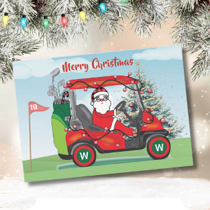 TARJETA FESTIVA MERRY CHRISTMAS SANTA EN CART TOCA GOLF