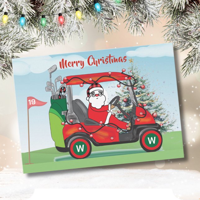 TARJETA FESTIVA MERRY CHRISTMAS SANTA EN CART TOCA GOLF (Subido por el creador)