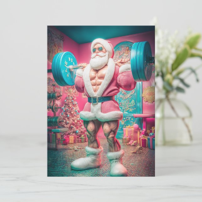 Tarjeta Festiva Merry Christmas | Santa Lifts More Than Gifts (Anverso de pie)