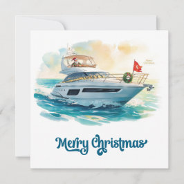 Tarjeta Festiva Merry Christmas Santa Sailing on a Yacht