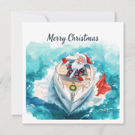 Tarjeta Festiva Merry Christmas Santa Sailing on a Yacht