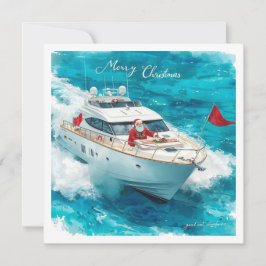 Tarjeta Festiva Merry Christmas Santa Sailing on a Yacht