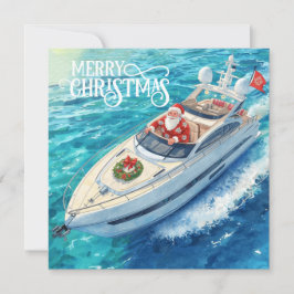 Tarjeta Festiva Merry Christmas Santa Sailing on a Yacht