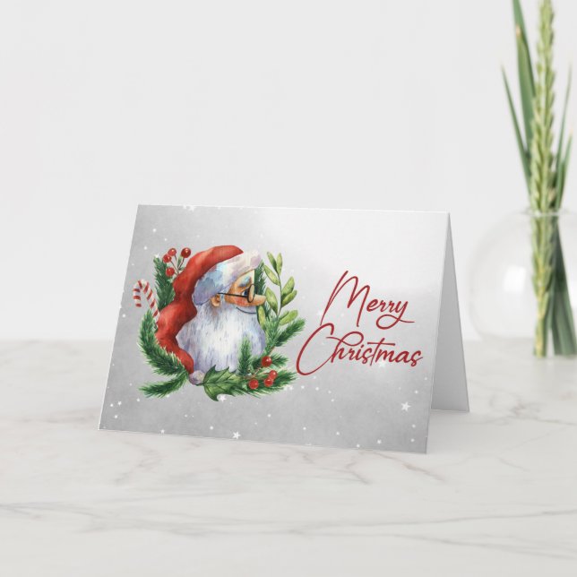 Tarjeta Festiva Merry Christmas Santa Snow Watercolor (Anverso)