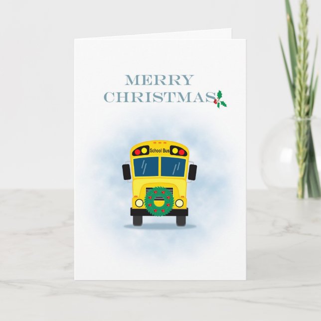 Tarjeta Festiva Merry Christmas School Bus (Anverso)