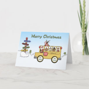 Tarjeta Festiva Merry Christmas School Bus