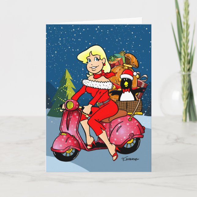 Tarjeta Festiva Merry Christmas Scooter (Anverso)