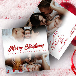 Tarjeta Festiva Merry Christmas Script 3 Collage Multi Photo
