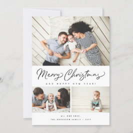 Tarjeta Festiva Merry Christmas Script 3 Collage Multi-Photo