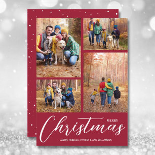 Tarjeta Festiva Merry Christmas Script 4 Photo Crimson