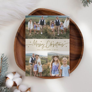 Tarjeta Festiva Merry Christmas Script Beige Multi Photo