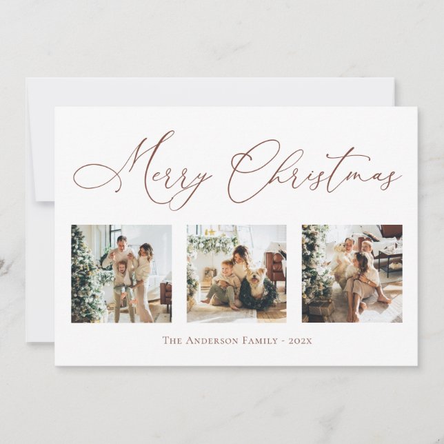 Tarjeta Festiva Merry Christmas Script Brown Multi Collage de foto (Anverso)