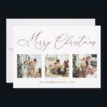 Tarjeta Festiva Merry Christmas Script Brown Multi Collage de foto<br><div class="desc">Crea hermosos recuerdos esta temporada de vacaciones con esta tarjeta multifoto de vacaciones de collage. Esta tarjeta contiene un guión minimalista moderno con tus fotos favoritas en la parte delantera y una en la parte posterior. Personalice esta tarjeta de personalizable completa con su saludo, mensaje, nombre de familia y año....</div>