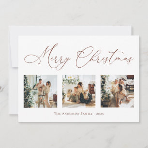 Tarjeta Festiva Merry Christmas Script Brown Multi Collage de foto