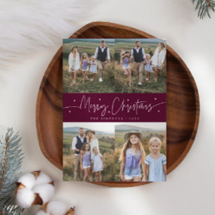 Tarjeta Festiva Merry Christmas Script Cranberry Multi Photo