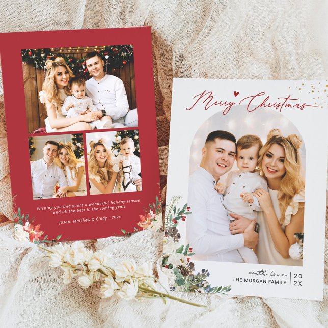 Tarjeta Festiva Merry Christmas Script Forma de arco moderno 4 Fot (Subido por el creador)