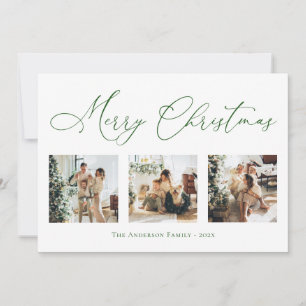 Tarjeta Festiva Merry Christmas Script Green 2 Multi Collage de fo