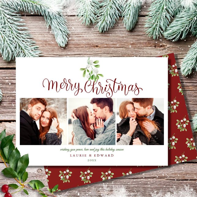 Tarjeta Festiva Merry Christmas Script Mistleto3 Fotografía Pareja (Subido por el creador)