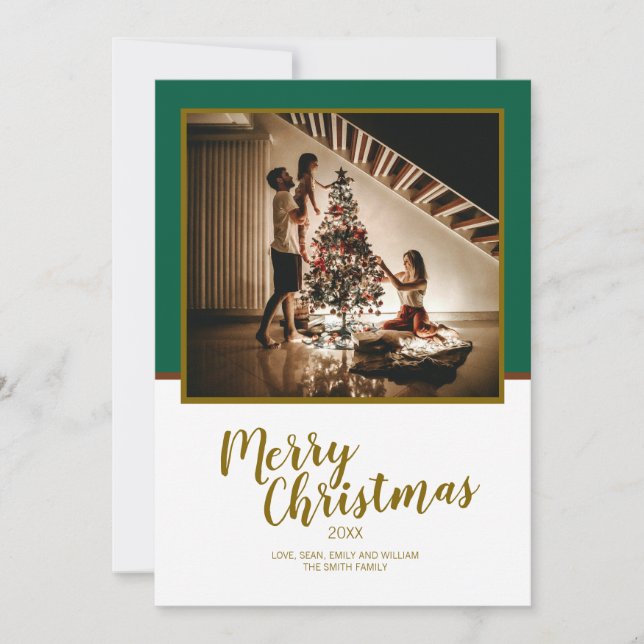 Tarjeta Festiva Merry Christmas Script Personalizado White Wood (Anverso)