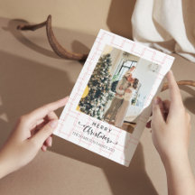 Merry Christmas Script Pink Geometric Photo