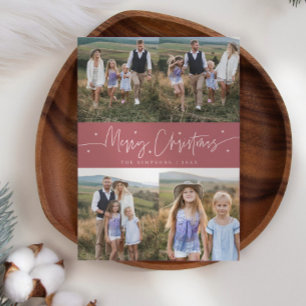 Tarjeta Festiva Merry Christmas Script Pink Multi Photo