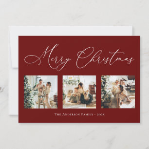Tarjeta Festiva Merry Christmas Script Red 2 Multi Collage de foto