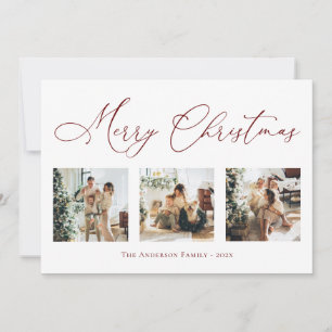 Tarjeta Festiva Merry Christmas Script Red Multi Collage de fotos
