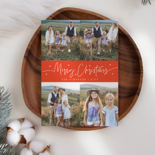 Tarjeta Festiva Merry Christmas Script Red Multi Photo
