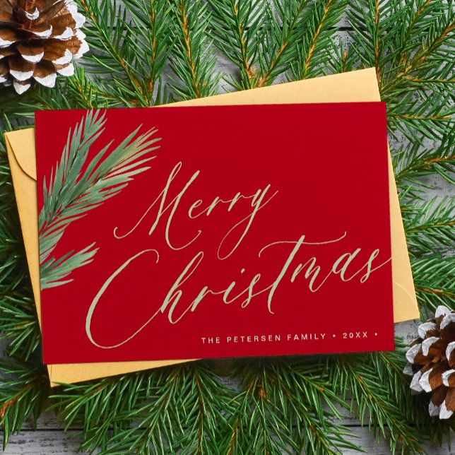 Tarjeta Festiva Merry Christmas script rojo verde simple (Subido por el creador)