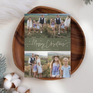 Tarjeta Festiva Merry Christmas Script Sage Green Multi Photo
