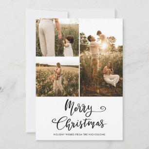 Tarjeta Festiva Merry Christmas Script Three Family Photo