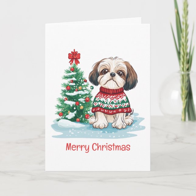 Tarjeta Festiva Merry Christmas Shih Tzu Santa Dog (Anverso)